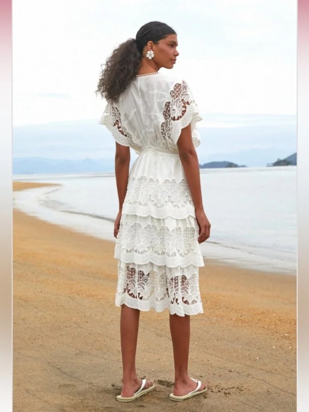 OFF WHITE RICHELIEU MIDI DRESS, Size L - Picture 3 of 9